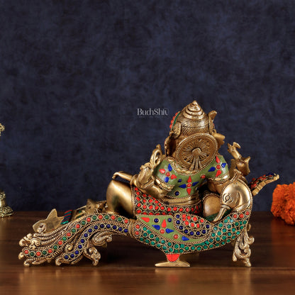 Handcrafted Brass Ganapathi Statue on Peacock Throne statue