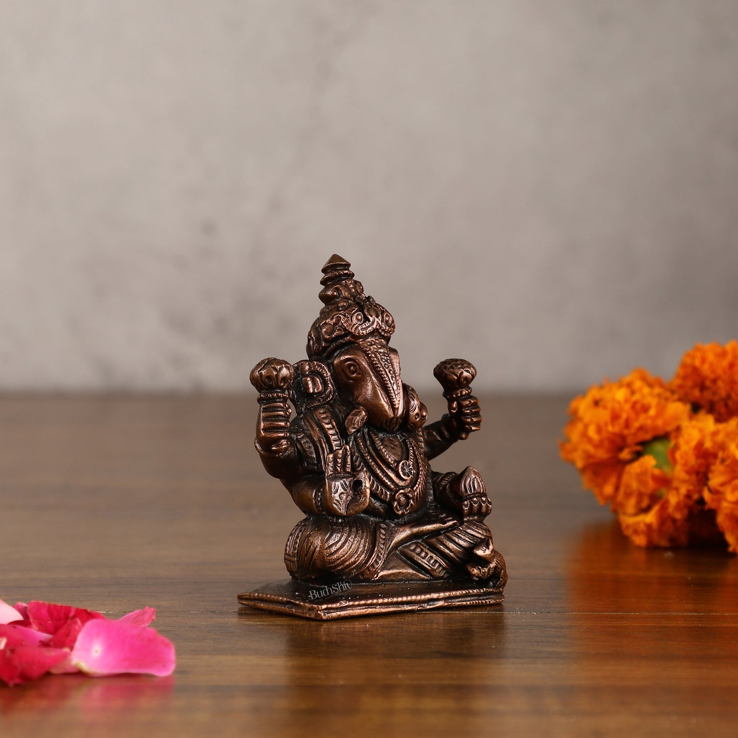 Pure Copper Dagduseth Ganapati Idol - 3" Height