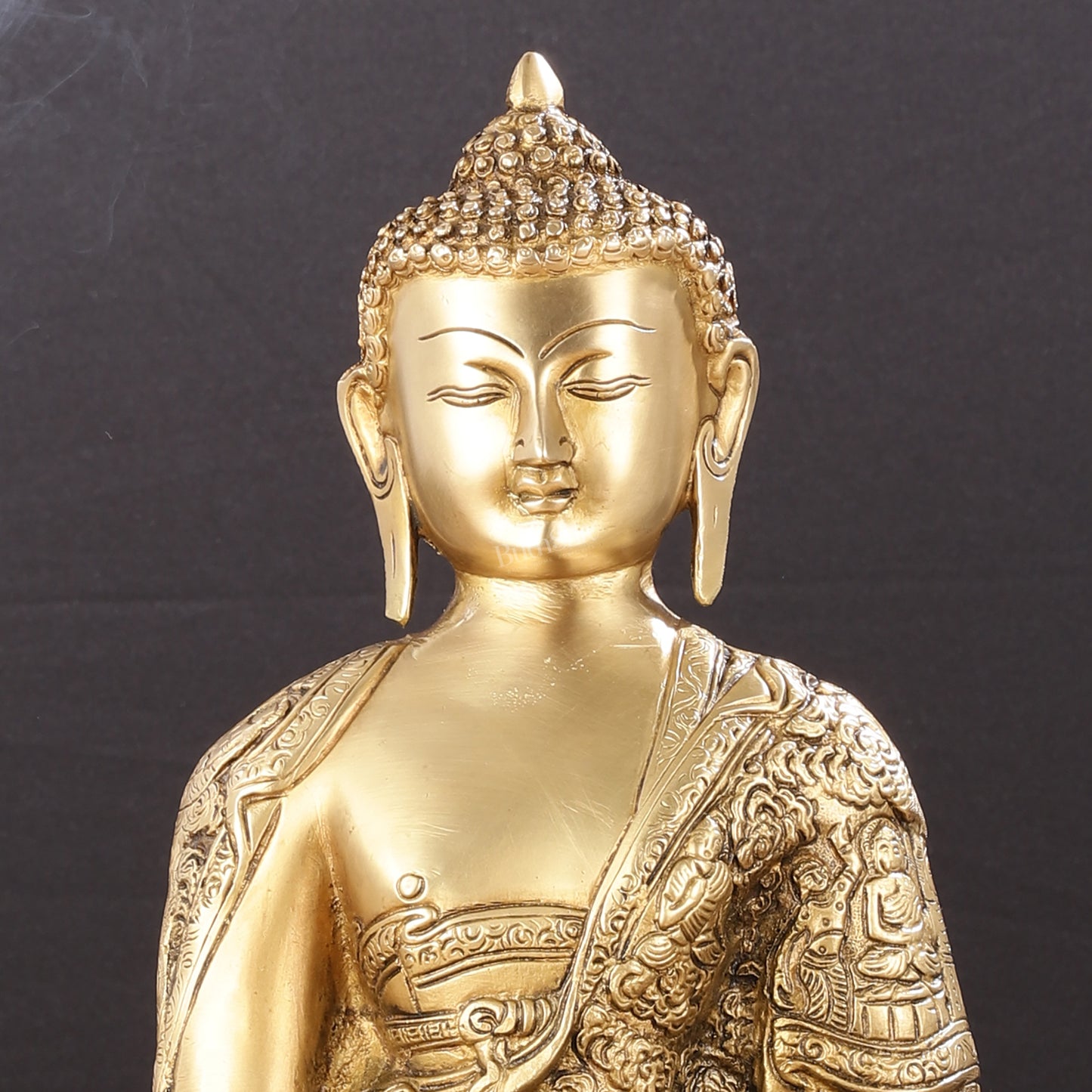 Pure Brass Buddha Statue with Engraved Life Story | 15"
