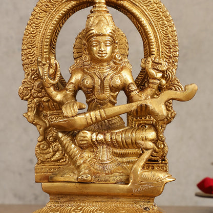 Buy Pure Brass Goddess Saraswati Idol with Arch - 7 Inches