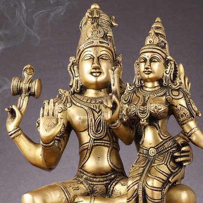 Superfine Brass Lord Shiva and Goddess Parvati Idol - 15 inch