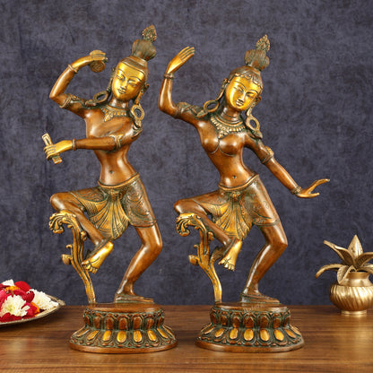 15" Lord Shiva and Parvati Dancing Idols - Pure Brass