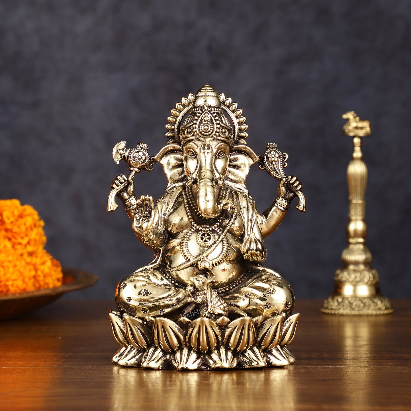 Pure Brass Intricate Ganesha Idol - Superfine Lightweight 5"