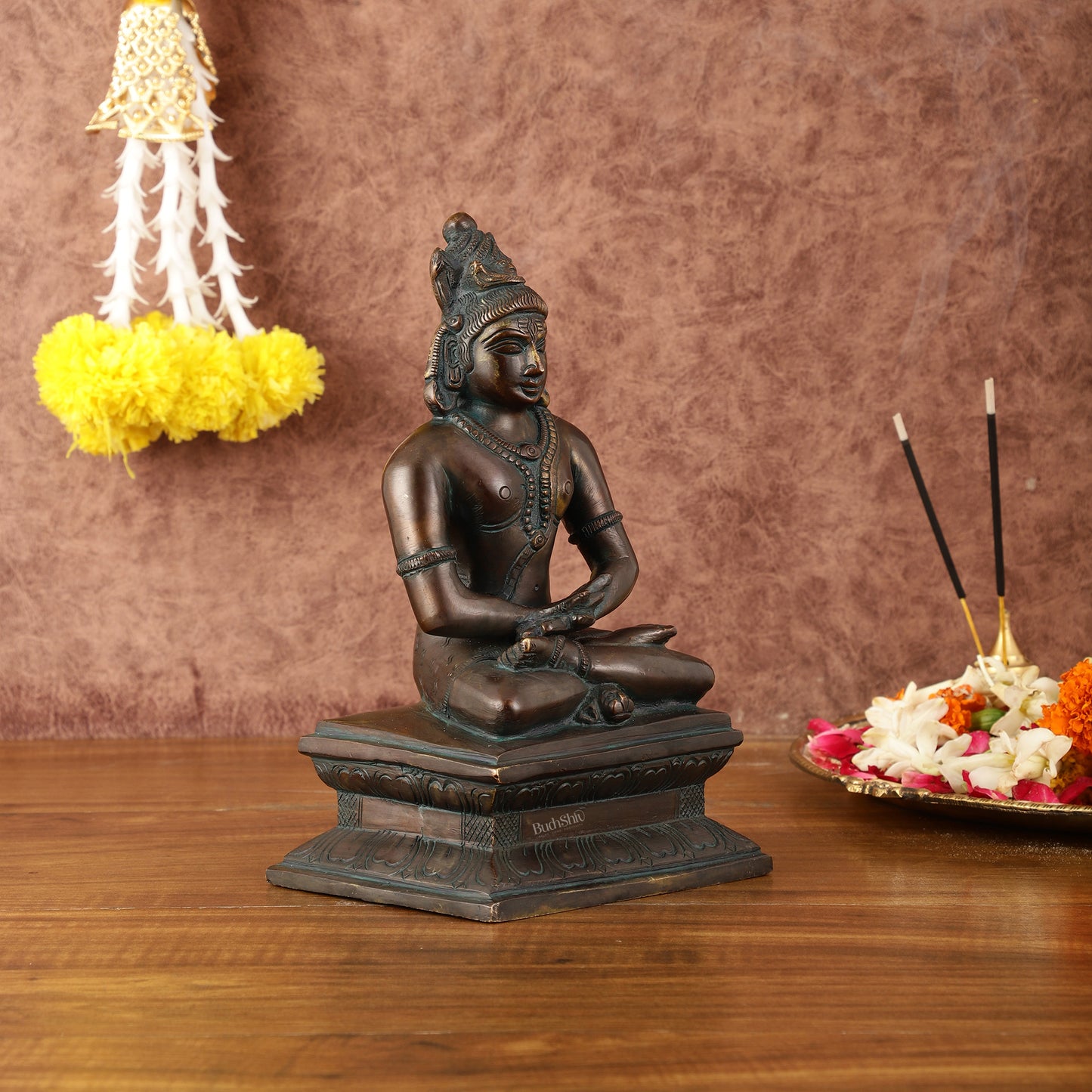 Brass Mahayogi Shiva in Meditation Idol - Antique Bronze Tone - 8.5"