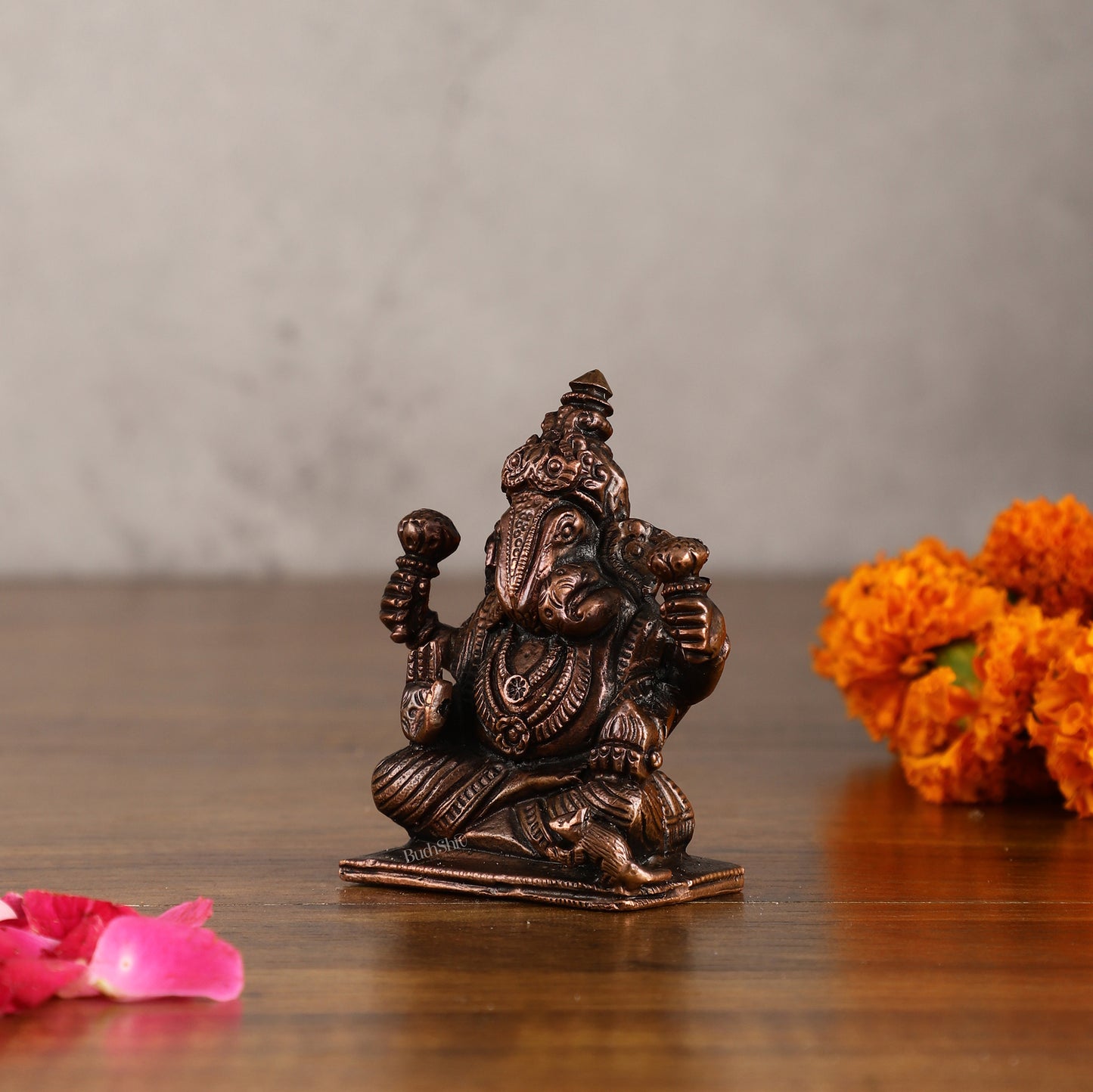 Pure Copper Dagduseth Ganapati Idol - 3" Height