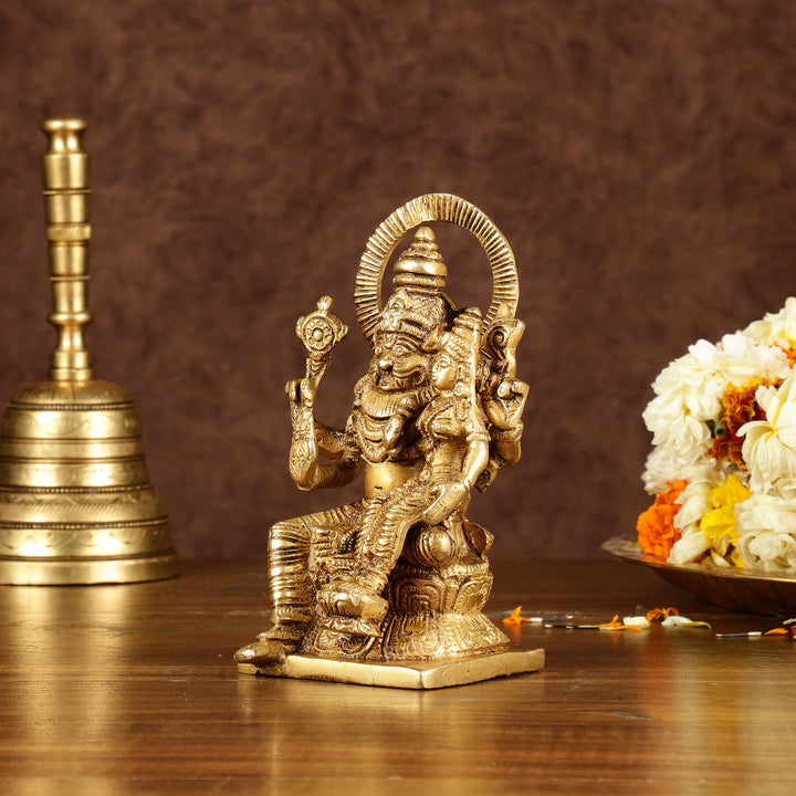 Brass Narasimha Lakshmi Idol | Height: 6 inch