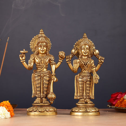 Brass Standing Vishnu Lakshmi Idols | 7"