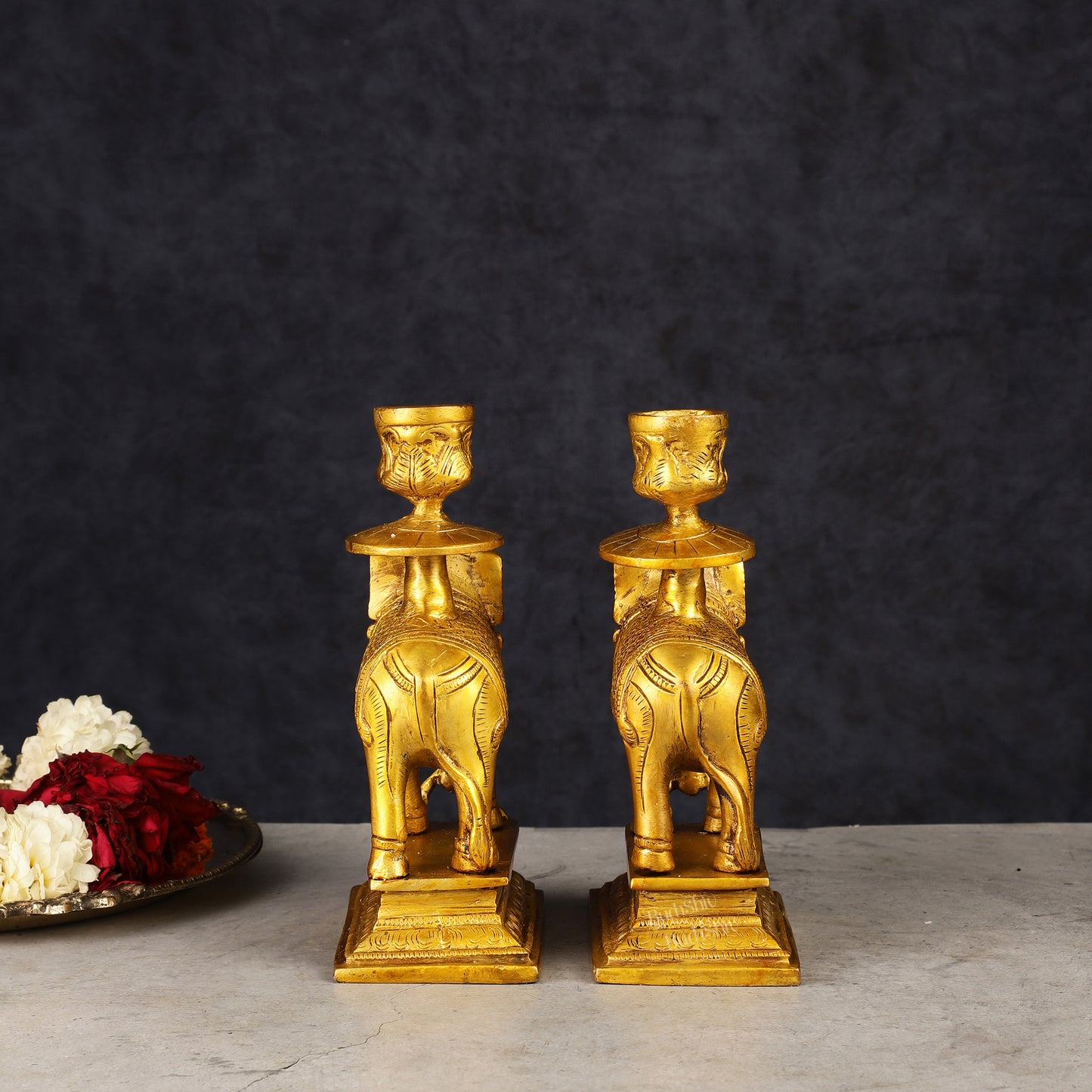 Pure Brass Pair of Elephant Candle Holders