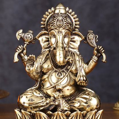 Pure Brass Intricate Ganesha Idol - Superfine Lightweight 5"