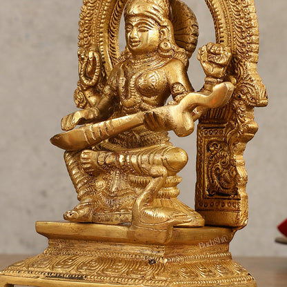 Buy Pure Brass Goddess Saraswati Idol with Arch - 7 Inches