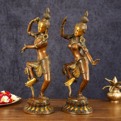 15" Lord Shiva and Parvati Dancing Idols - Pure Brass