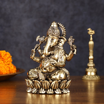 Pure Brass Intricate Ganesha Idol - Superfine Lightweight 5"