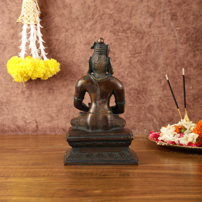 Brass Mahayogi Shiva in Meditation Idol - Antique Bronze Tone - 8.5"