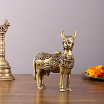 Pure Brass Kamdhenu Cow with Wings & Goddess Face – 6x6x2.5 Inch