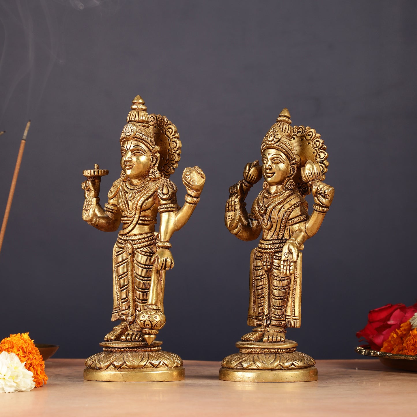 Brass Standing Vishnu Lakshmi Idols | 7"