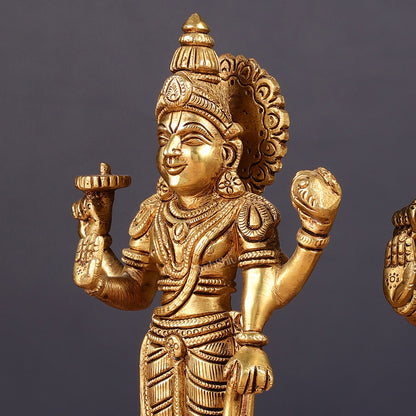 Brass Standing Vishnu Lakshmi Idols | 7"