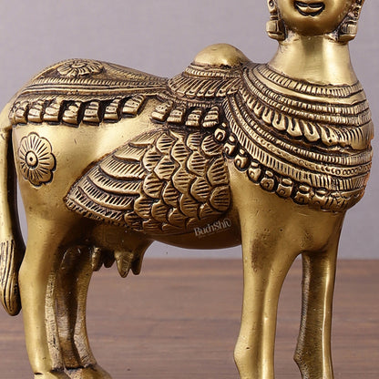 Pure Brass Kamdhenu Cow with Wings & Goddess Face – 6x6x2.5 Inch