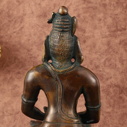 Brass Mahayogi Shiva in Meditation Idol - Antique Bronze Tone - 8.5"