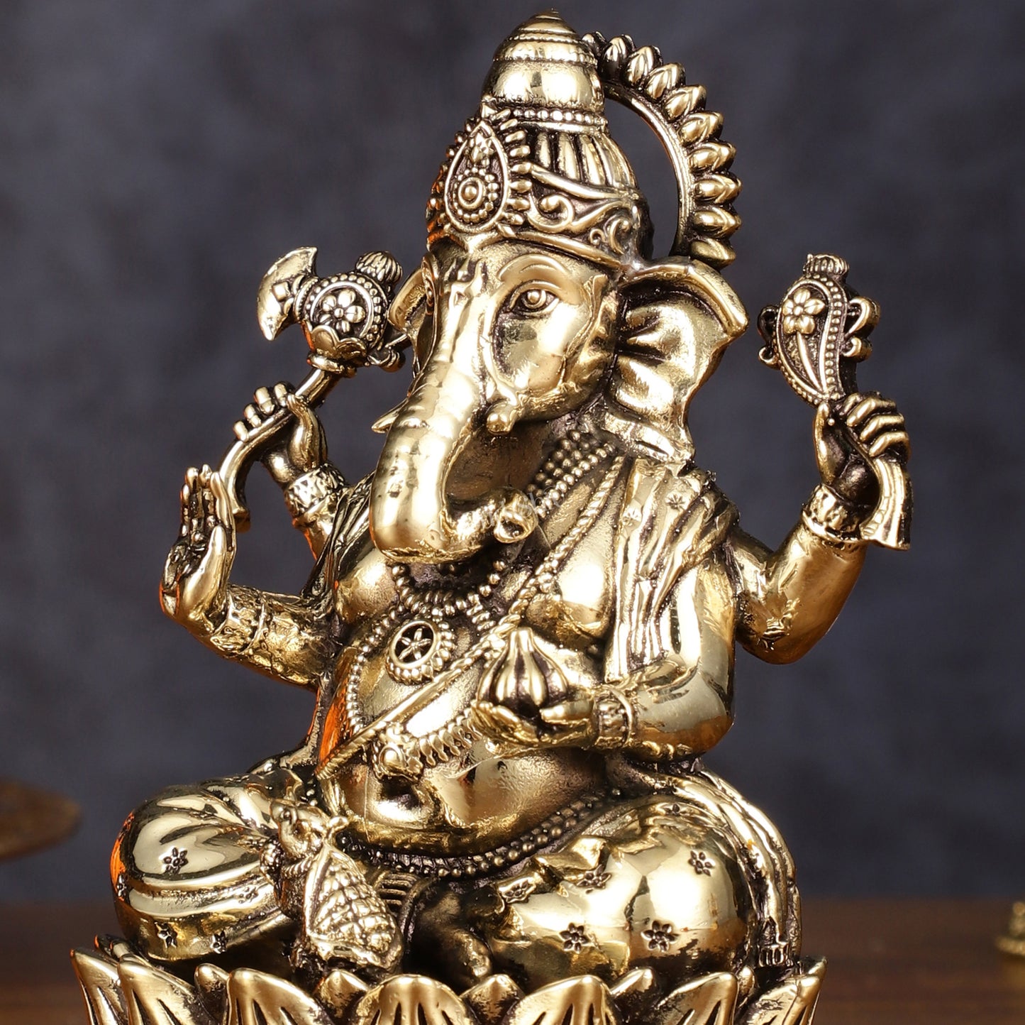 Pure Brass Intricate Ganesha Idol - Superfine Lightweight 5"