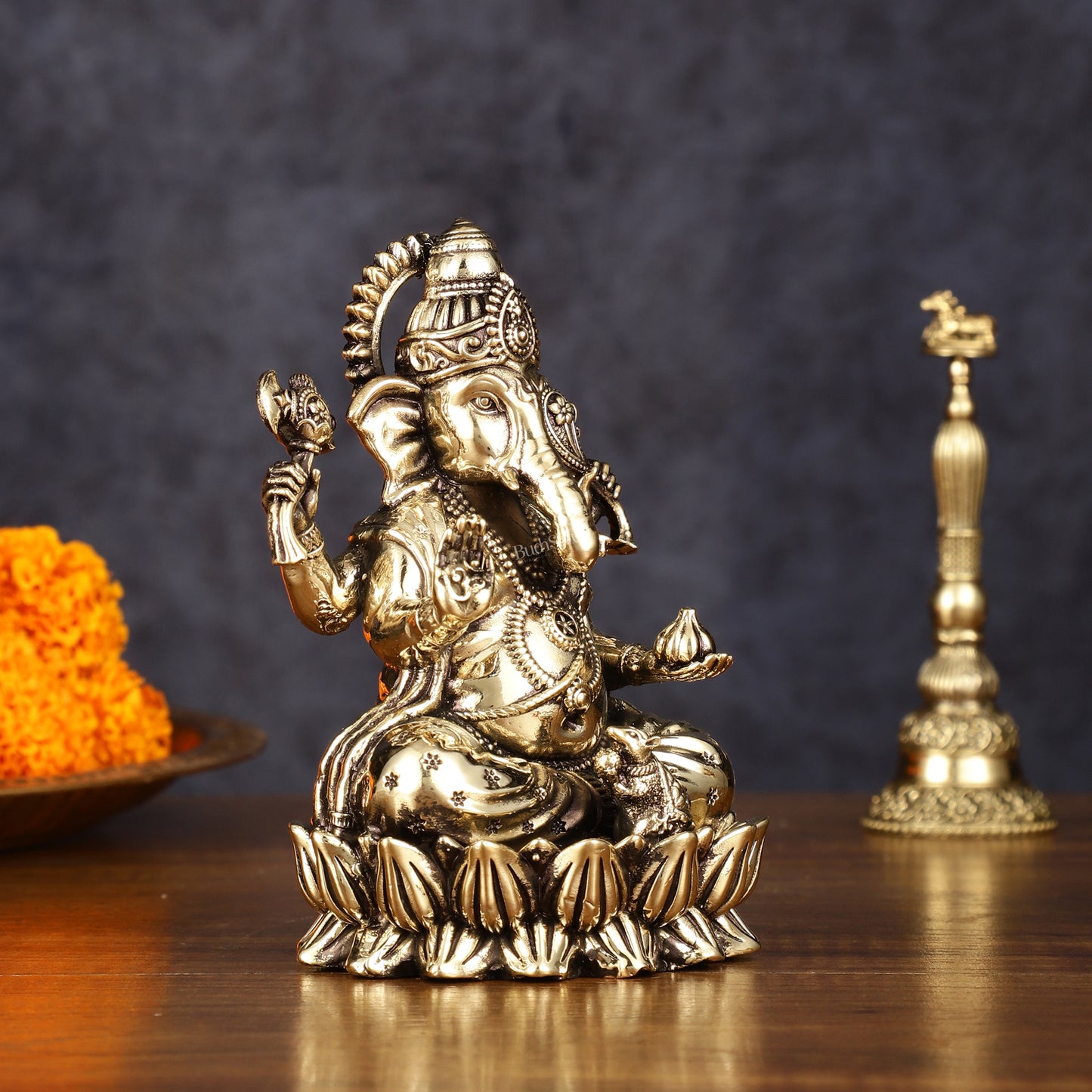 Pure Brass Intricate Ganesha Idol - Superfine Lightweight 5"