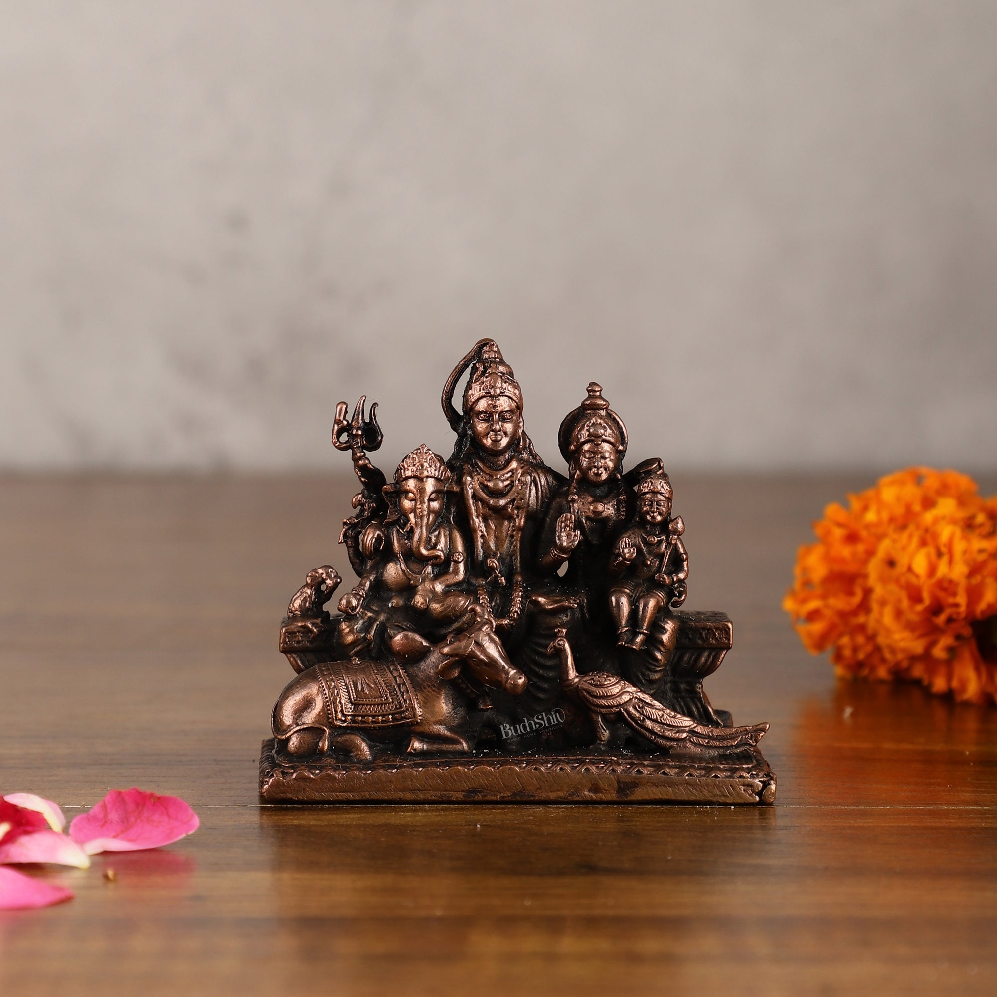 Pure Copper Lord Shiva Family Idol with Vahaanas - 2.5 Inches ...