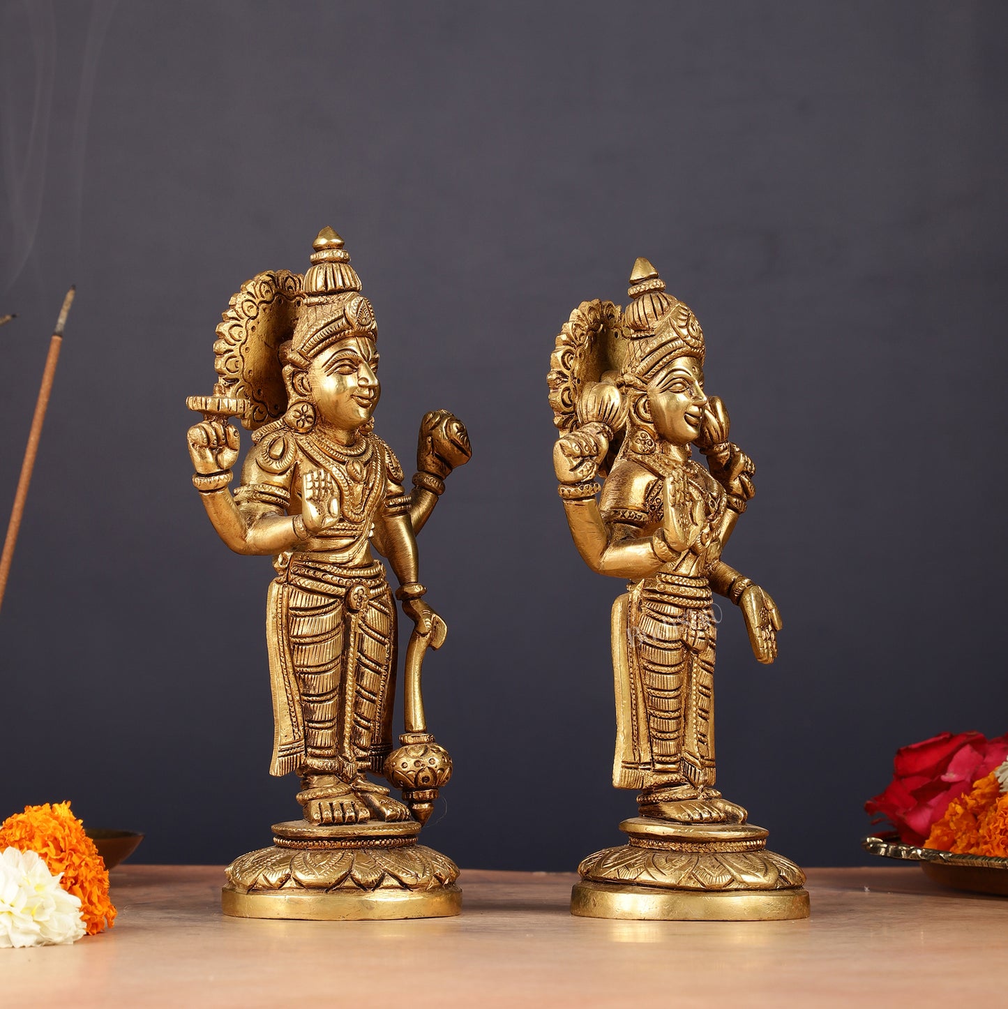 Brass Standing Vishnu Lakshmi Idols | 7"