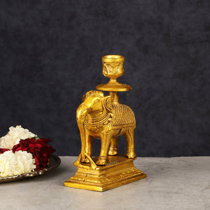 Pure Brass Elephant Candle Holder - Elegant and Decorative