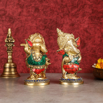 Baby Ganesha Brass Idols pair 5 " Stonework
