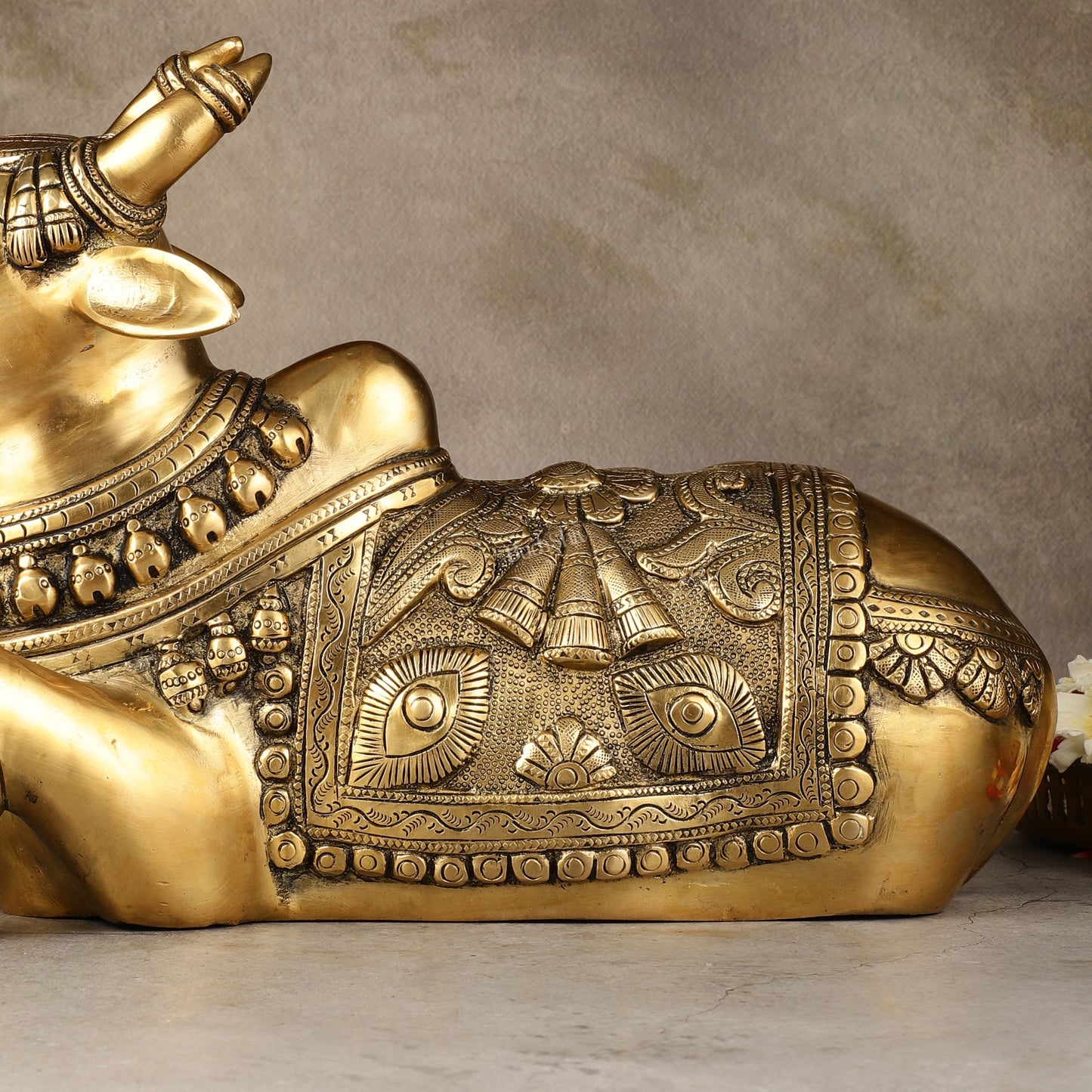 Pure Brass Superfine Nandi Statue with Enhanced Carvings - 16"