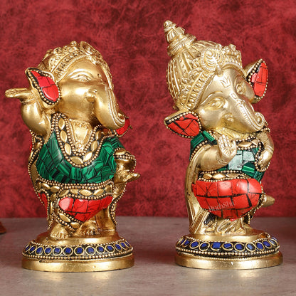 Baby Ganesha Brass Idols pair 5 " Stonework