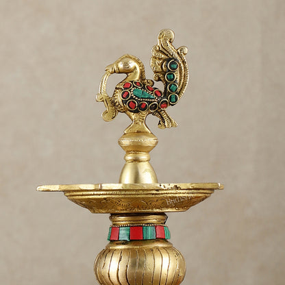 Brass Superfine Elephants pair with peacock lamps 11" meenakari