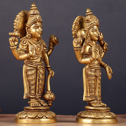 Brass Standing Vishnu Lakshmi Idols | 7"