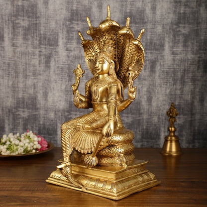 Pure Brass Lord Vishnu Sitting Under Sheshanaaga Throne | 11 Inch