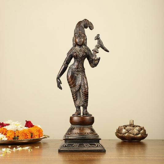 Pure Brass Godadevi Andal with Parrot Idol 12"