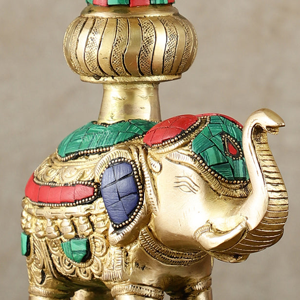 Brass Superfine Elephants pair with peacock lamps 11" meenakari