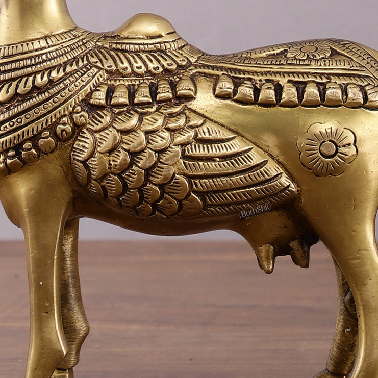 Pure Brass Kamdhenu Cow with Wings & Goddess Face – 6x6x2.5 Inch