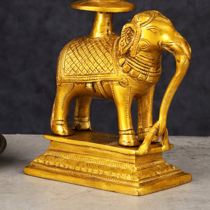 Pure Brass Elephant Candle Holder - Elegant and Decorative