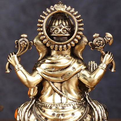 Pure Brass Intricate Ganesha Idol - Superfine Lightweight 5"