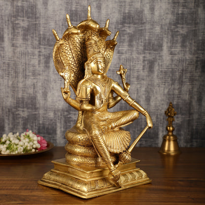 Pure Brass Lord Vishnu Sitting Under Sheshanaaga Throne | 11 Inch