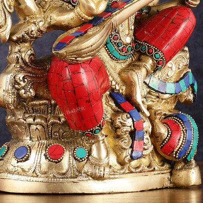 Saraswati brass idol 11 inches multicolour