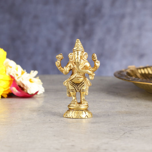 Brass standing ganesha miniature idol 3 inch