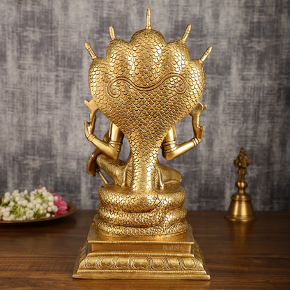 Pure Brass Lord Vishnu Sitting Under Sheshanaaga Throne | 11 Inch