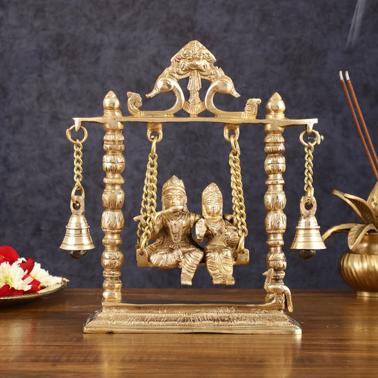 Pure Brass Radha Krishna Swing Idol - 10" Height