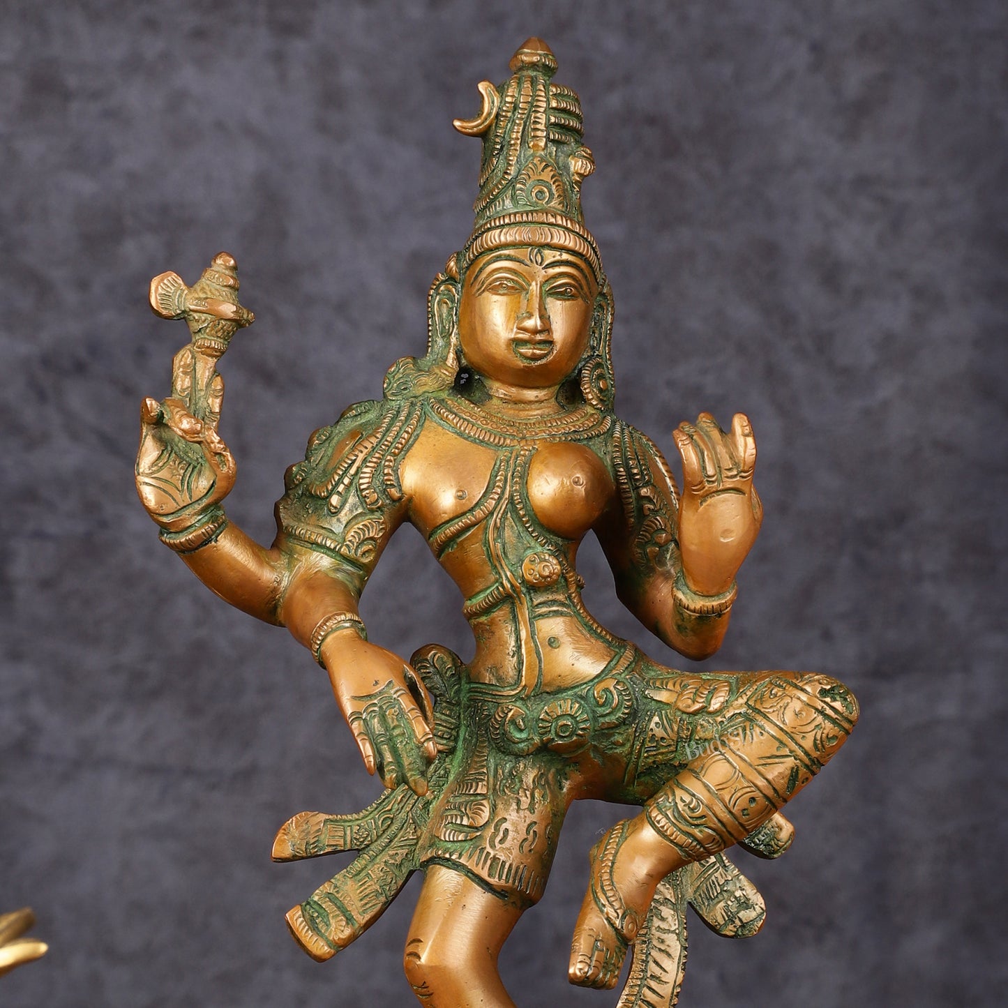 Handcrafted Brass Ardhanarishvara Statue - 12" Antique Bronze Finish