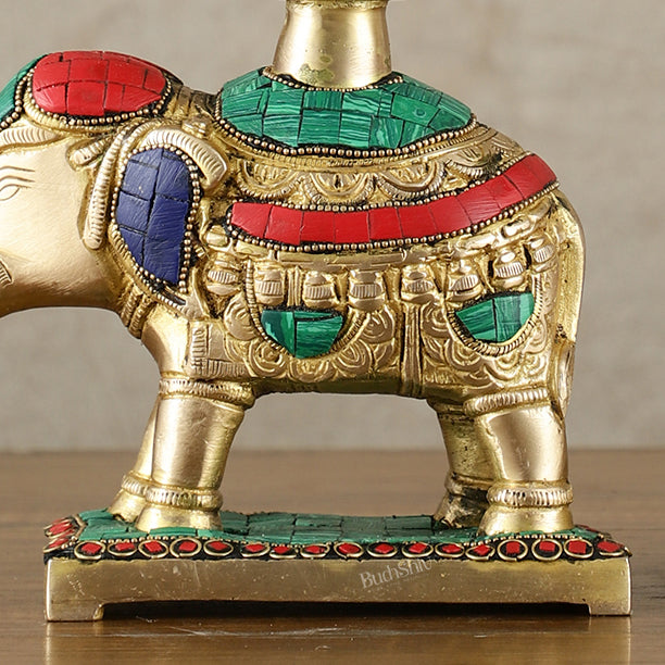 Brass Superfine Elephants pair with peacock lamps 11" meenakari