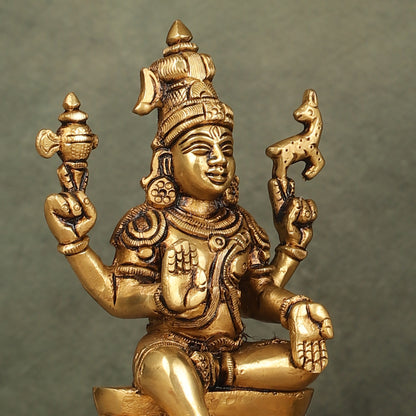 Brass Lord Shiva and Goddess Parvati Sitting Idols - 6.5 inch