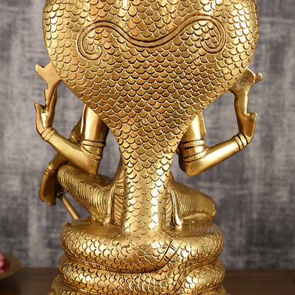 Pure Brass Lord Vishnu Sitting Under Sheshanaaga Throne | 11 Inch