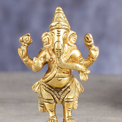 Brass standing ganesha miniature idol 3 inch