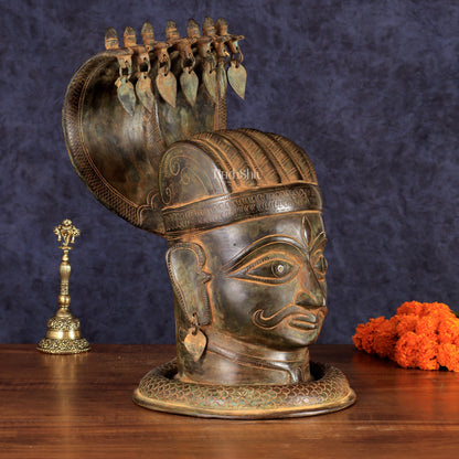 Vintage Brass Shiva with Mukhalingam and Naga Aura Statue – 13" Height