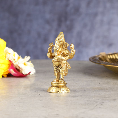 Brass standing ganesha miniature idol 3 inch